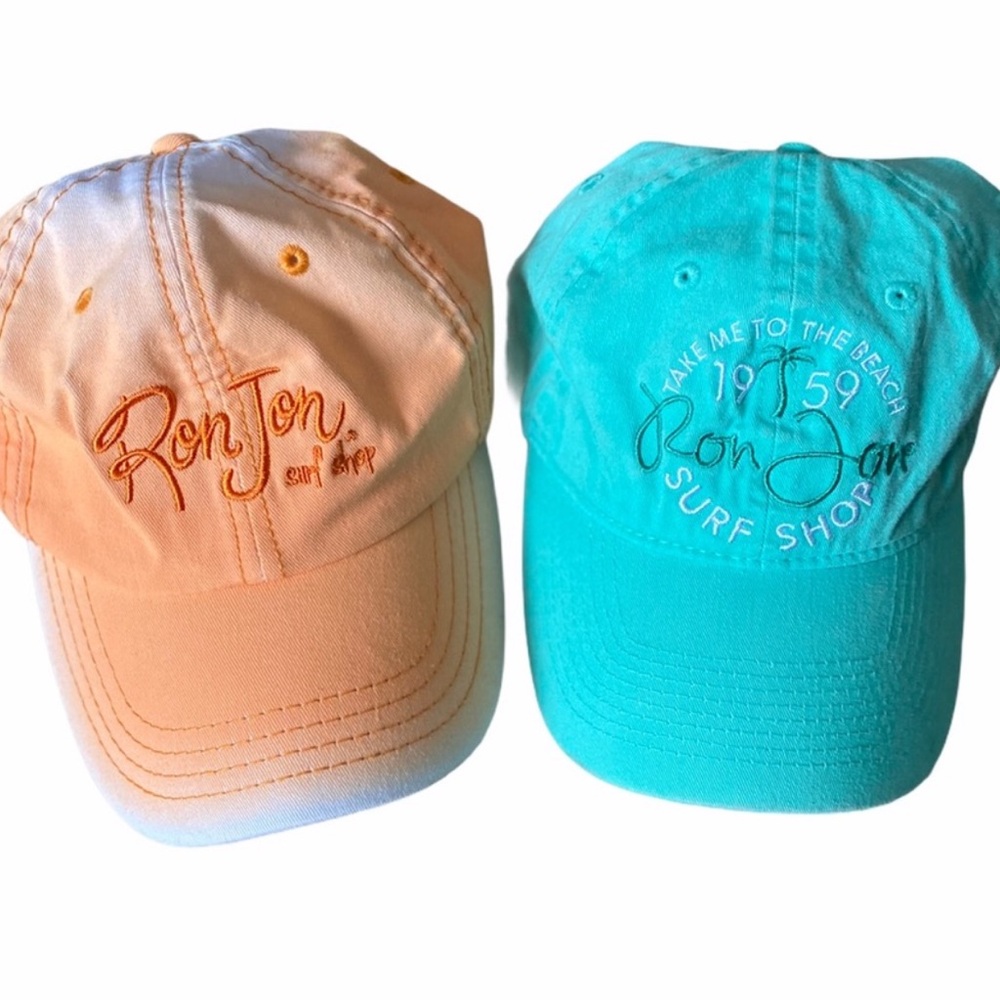 BUNDLE OF 2 🧢🏄🏻‍♀️ NWOT RON JON SURF SHOP BLUE & ORANGE COTTON BASEBALL CAP HATS